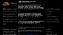  توئیت دکتر حنان بلخی، مدیر منطقه‌ای سازمان بهداشت جهانی (امرو) درباره حمله به زیرساخت‌های سلامت ایران در تجاوز آمریکایی صهیونیستی